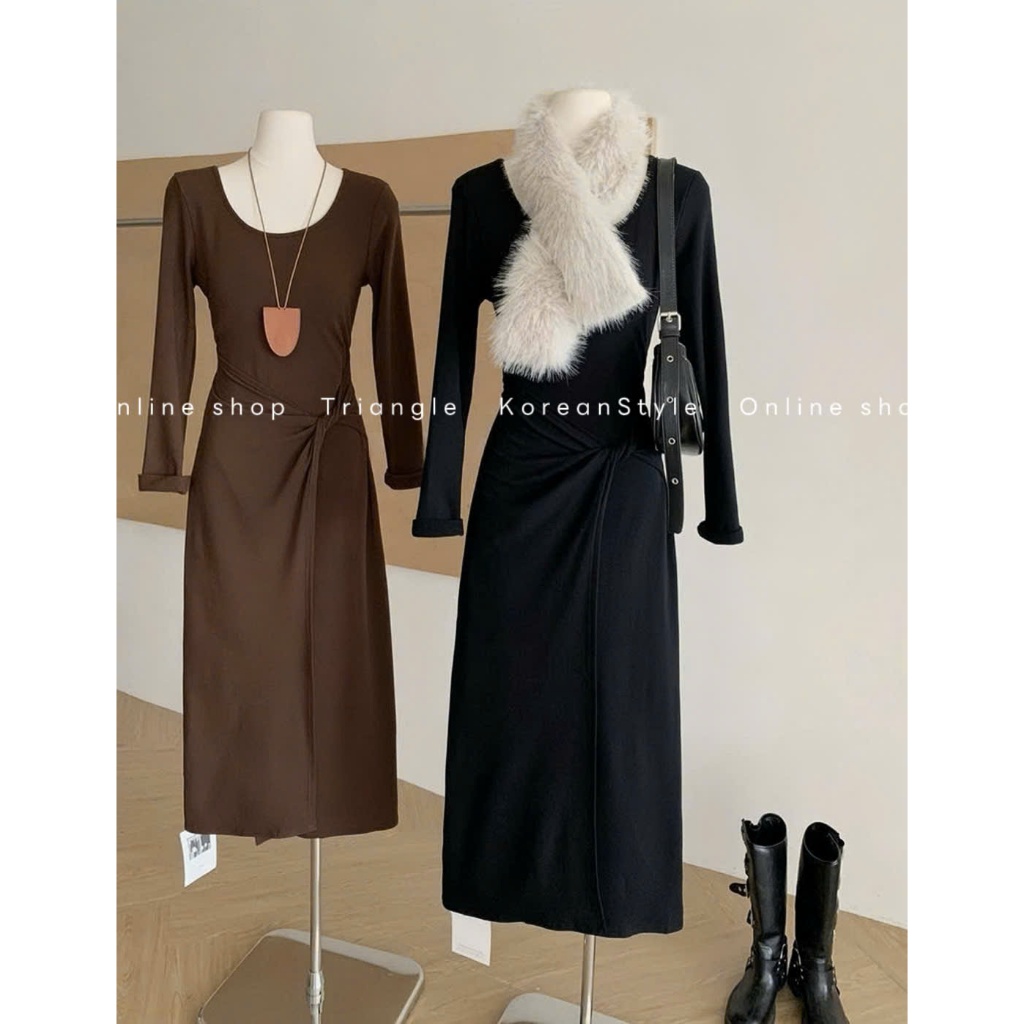 TRIANGLE - Fury Dress (Cân nhắc kỹ, return is not welcomed)- Đầm ôm lót lông kèm khăn lông cao cấp mùa đông