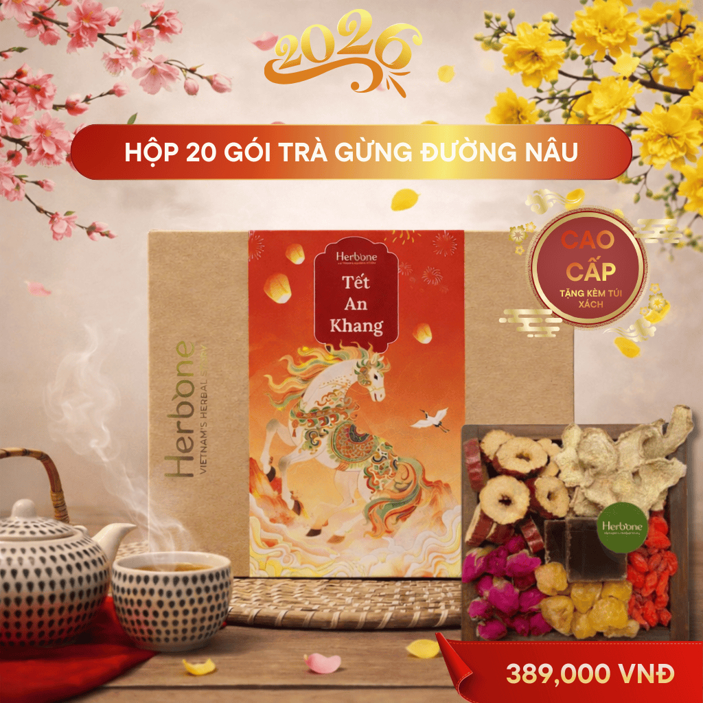 Trà Gừng Đường Nâu HERBONE Làm Ấm Tử Cung Giảm Đau Bụng Kinh Bổ Máu