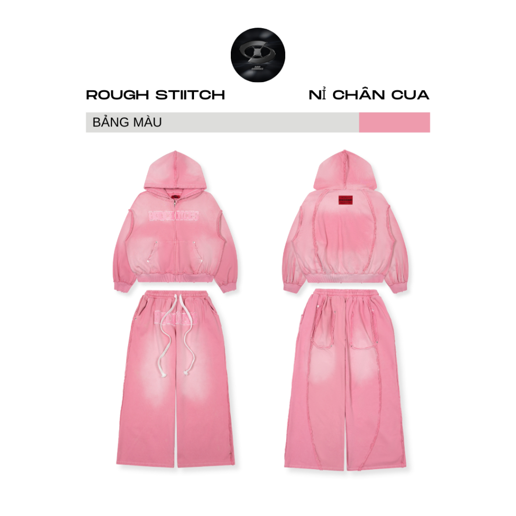Bad Choices | Set bộ nỉ HỒNG chân cua ROUGH Stitch thêu đắp đính đinh tán [CÓ TÁCH LẺ]