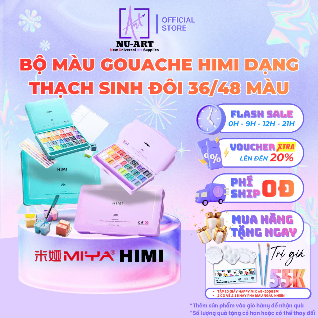 [SIÊU HOT] Bộ màu Gouache Sinh Đôi Himi Twin Split Cup 36/48 Màu