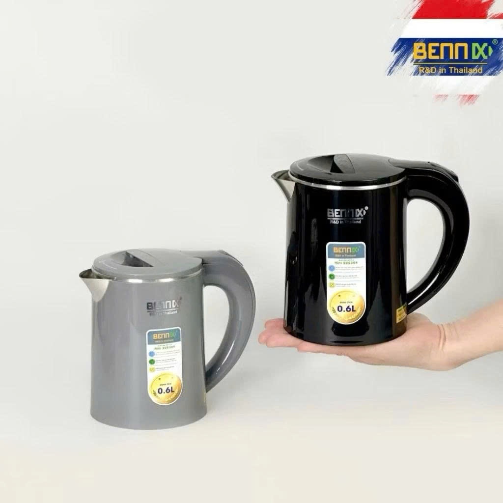 Ấm đun siêu tốc mini 2 lớp BENNIX, inox cao cấp, sôi nhanh (BN-006EK)