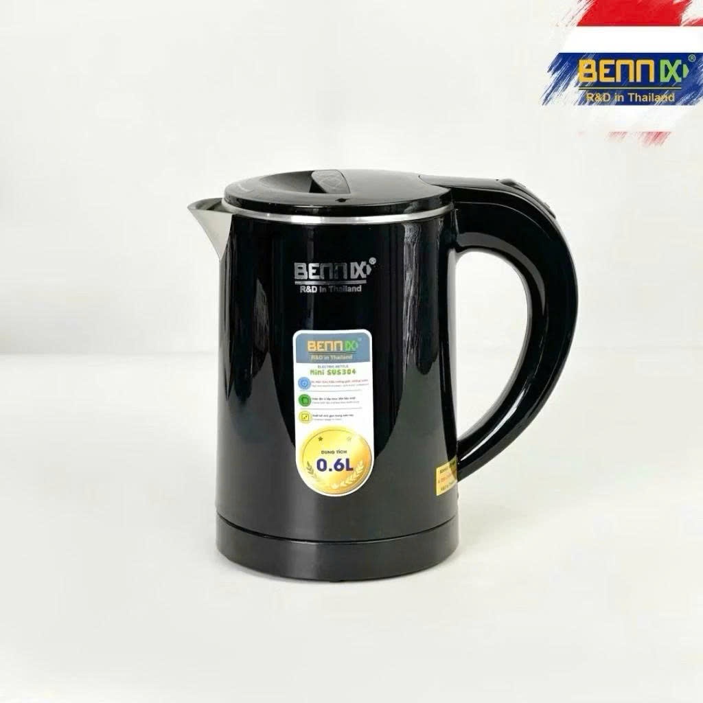 Ấm đun siêu tốc mini 2 lớp BENNIX, inox cao cấp, sôi nhanh (BN-006EK)
