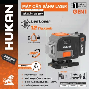 Máy cân bằng laser HUKAN G1-LT97, 12 tia xanh bóng LED siêu sáng - Có điều khiển từ xa