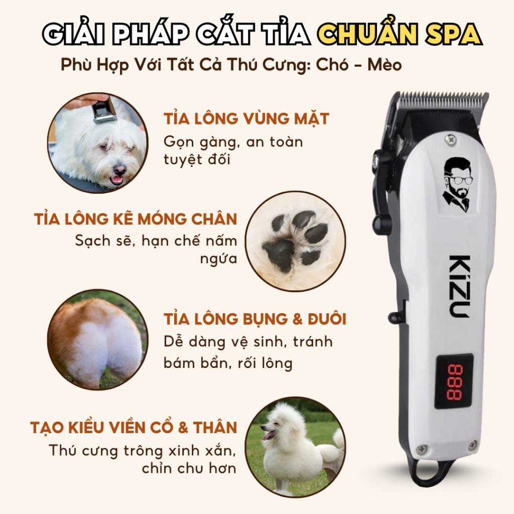 Tăng Đơ Cắt Tỉa Lông Cho Chó Mèo Kizu 859, Máy Cạo Lông Thú Cưng Êm Ái Không Ồn Không Giật Mình