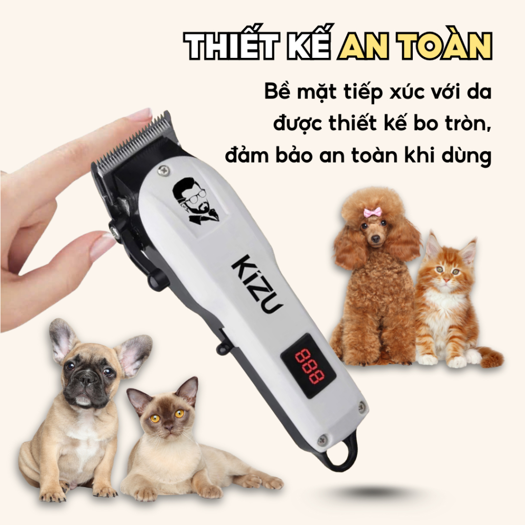 Tăng Đơ Cắt Tỉa Lông Cho Chó Mèo Kizu 859, Máy Cạo Lông Thú Cưng Êm Ái Không Ồn Không Giật Mình
