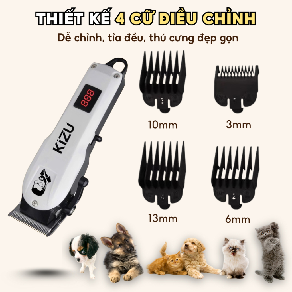 Tăng Đơ Cắt Tỉa Lông Cho Chó Mèo Kizu 859, Máy Cạo Lông Thú Cưng Êm Ái Không Ồn Không Giật Mình