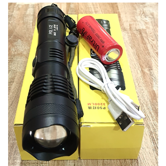 Đèn Pin Cầm Tay S35 Japan 5 Chế Độ Sáng Zoom Gần Xa 3200Lm Kèm Pin 26650 8000Mah 3.7V Cao Cấp (Hộp Vàng)