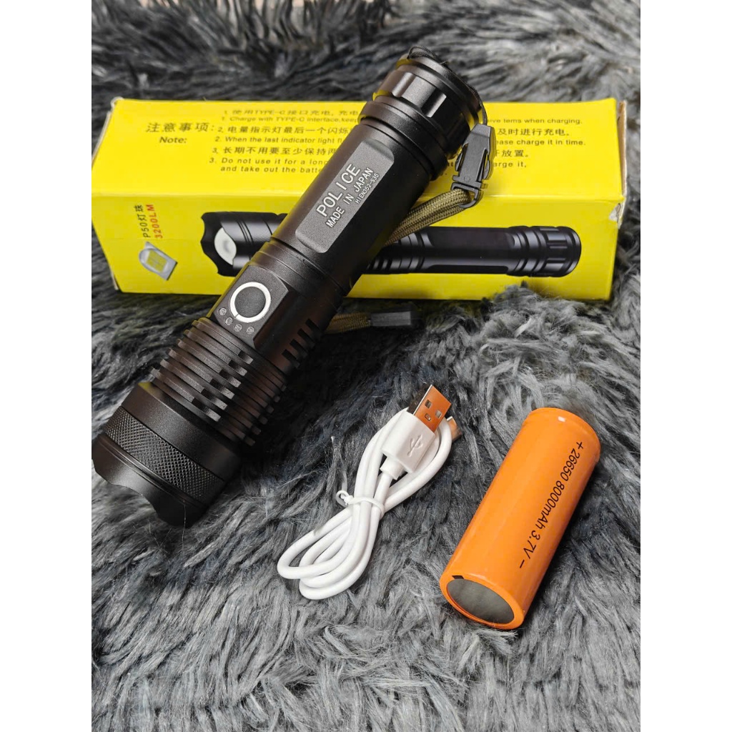 Đèn Pin Cầm Tay S35 Japan 5 Chế Độ Sáng Zoom Gần Xa 3200Lm Kèm Pin 26650 8000Mah 3.7V Cao Cấp (Hộp Vàng)