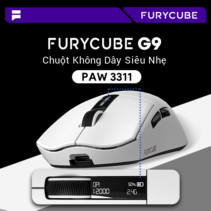 Chuột Gaming Không Dây Bluetooth 2.4G FURYCUBE G9 Dock Sạc, PAW3311 Polling Rate 1Khz, 22000 DPI | BigBuy360 - bigbuy360.vn