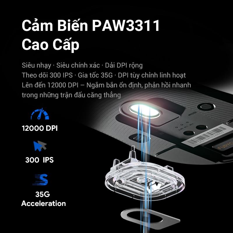 Chuột Gaming Không Dây Bluetooth 2.4G FURYCUBE G9 Dock Sạc, PAW3311 Polling Rate 1Khz, 22000 DPI | BigBuy360 - bigbuy360.vn