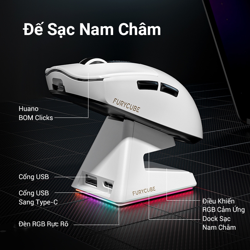 Chuột Gaming Không Dây Bluetooth 2.4G FURYCUBE G9 Dock Sạc, PAW3311 Polling Rate 1Khz, 22000 DPI | BigBuy360 - bigbuy360.vn