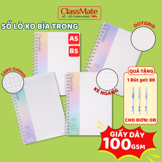 Sổ Lò Xo Basic 100GSM 200Trang Size A5/B5, Sổ Tay Kẻ Ngang Caro Dotgrid Bìa Nhựa Trong Dùng Ghi Chép Takenotes Journal