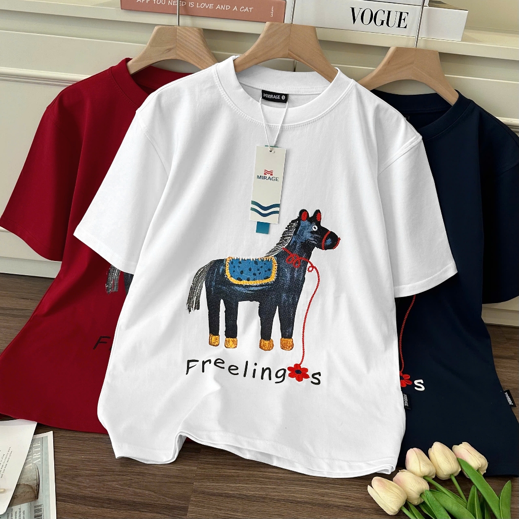 Áo Thun Mirage Chú Ngựa Thêu Tinh Xảo Chất 100% Cotton Mềm Mịn Thoáng Mát.