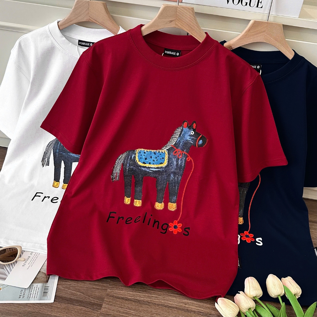 Áo Thun Mirage Chú Ngựa Thêu Tinh Xảo Chất 100% Cotton Mềm Mịn Thoáng Mát.