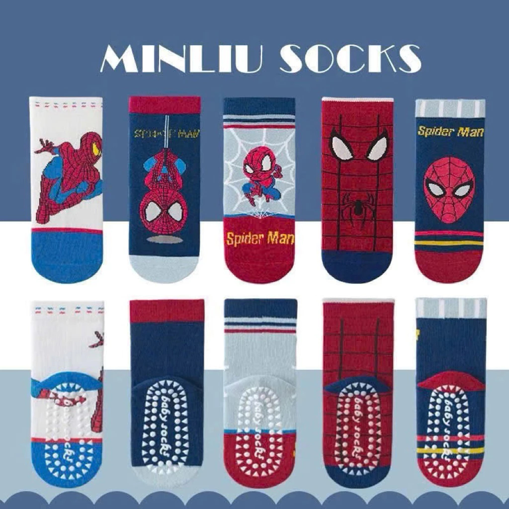 [Peinn] [SET 5 ĐÔI] Tất CHỐNG TRƯỢT SIÊU NHÂN nhện Spider Man xuất Hàn, tất bé trai siêu nhân nhện