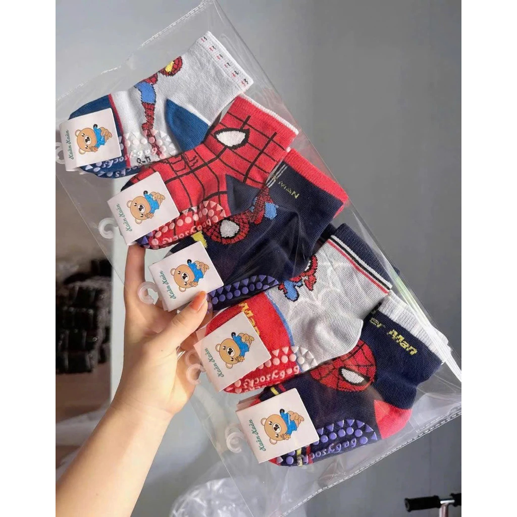 [Peinn] [SET 5 ĐÔI] Tất CHỐNG TRƯỢT SIÊU NHÂN nhện Spider Man xuất Hàn, tất bé trai siêu nhân nhện