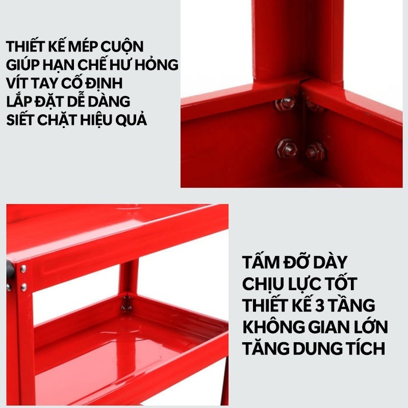 Xe Đẩy Dụng Cụ Đồ Nghề 3 Tầng Sơn Tĩnh Điện, Bánh Xe Xoay 360 Độ Có Khóa tải trọng 100kg