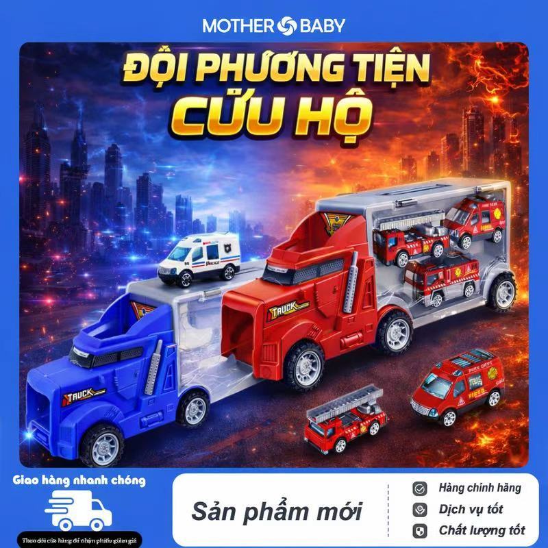 Xe Tải 6 Trong 1 Có Đủ Mã (Cảnh Sát, Cứu Hỏa, Kỹ Thuật, Quân Sự) Chất Liệu Hợp Kim Nhôm.