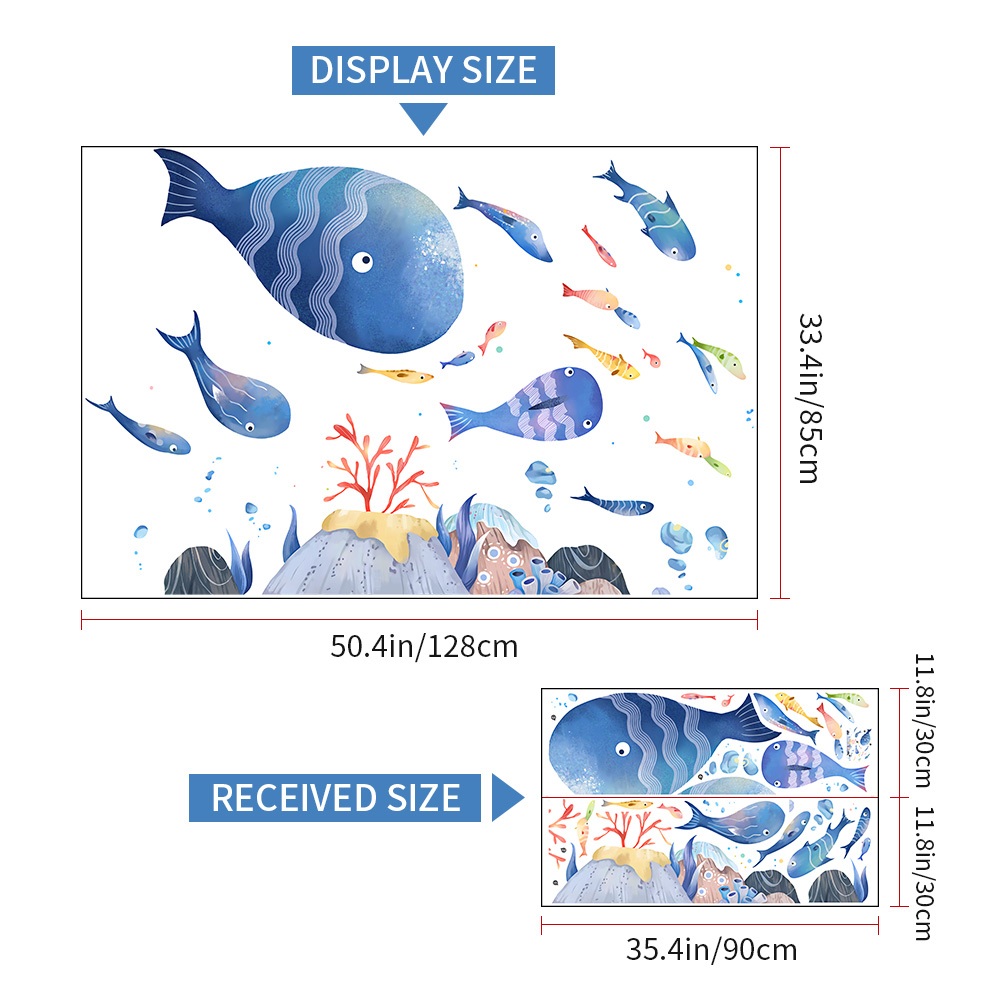 Decal Dán Tường Chủ Đề Cá Và Đại Dương Có Keo Sẵn 128x85cm - Trang Trí Phòng Ngủ, Khu Vui Chơi