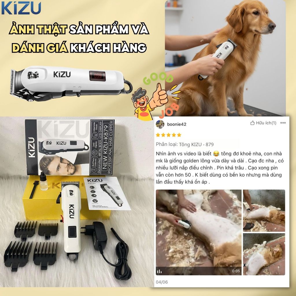Tông Đơ Cắt Lông Chó Kizu K879, Máy Cạo Lông Thú Cưng Ít Ồn, Sạc Pin, Lưỡi Sắc Bén Grooming Tại Nhà