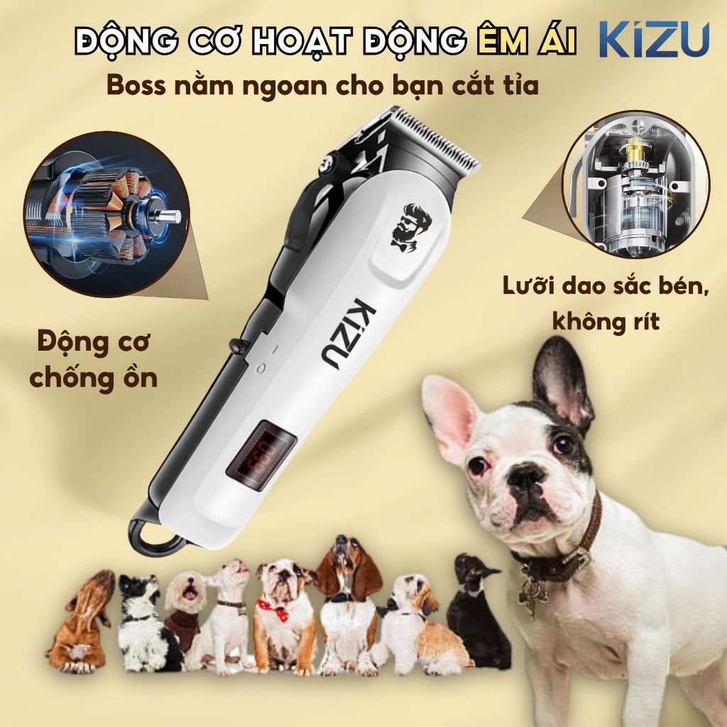 Tông Đơ Cắt Lông Chó Kizu K879, Máy Cạo Lông Thú Cưng Ít Ồn, Sạc Pin, Lưỡi Sắc Bén Grooming Tại Nhà