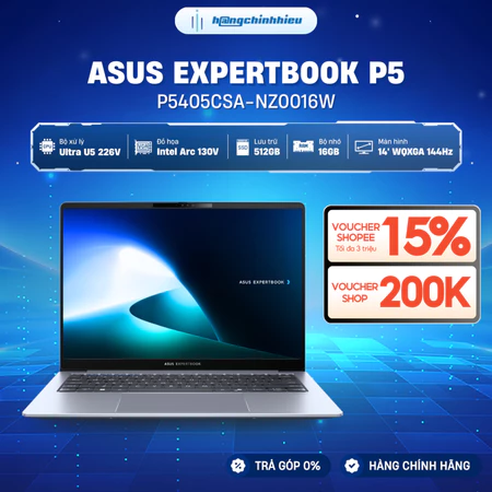 Laptop văn phòng ASUS ExpertBook P5 P5405CSA-NZ0016W Ultra U5 226V | 16GB | 512GB | 14' 2K WQXGA 144Hz | Win 11