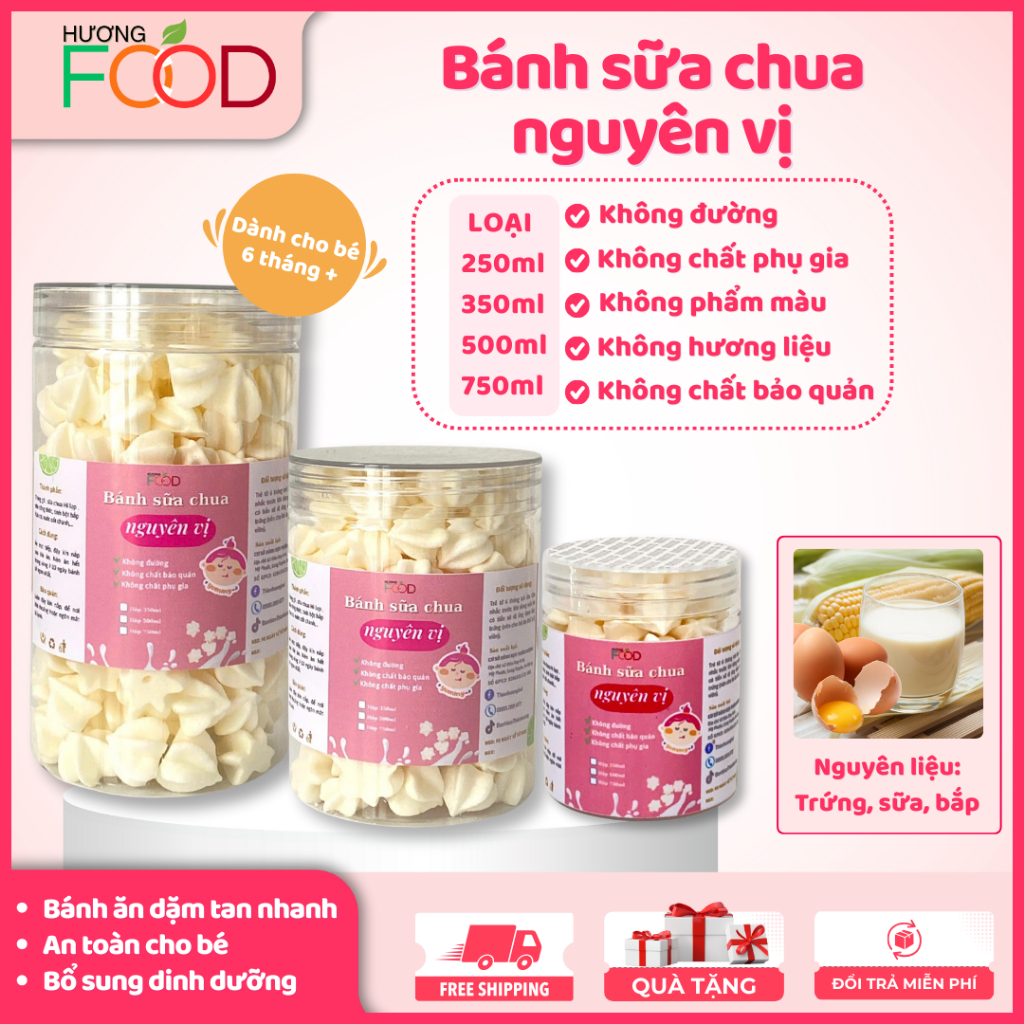Bánh sữa chua nguyên vị, bánh ăn dặm cho bé từ 6 tháng bổ sung vitamin và khoáng chất, nguyên liệu tự nhiên | HƯƠNG FOOD