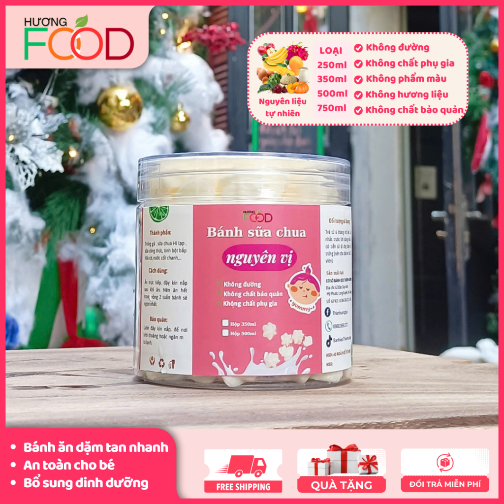 Bánh sữa chua nguyên vị, bánh ăn dặm cho bé từ 6 tháng bổ sung vitamin và khoáng chất, nguyên liệu tự nhiên | HƯƠNG FOOD