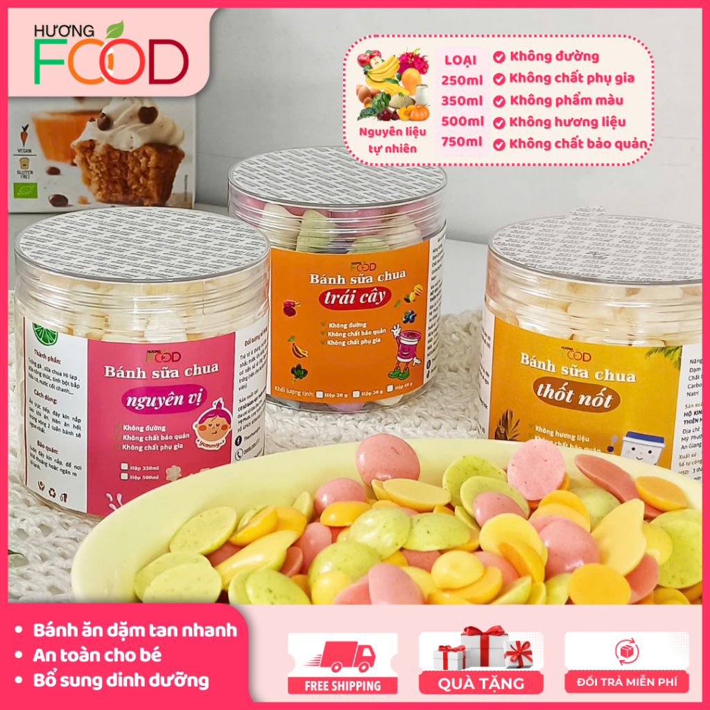 Bánh sữa chua nguyên vị, bánh ăn dặm cho bé từ 6 tháng bổ sung vitamin và khoáng chất, nguyên liệu tự nhiên | HƯƠNG FOOD