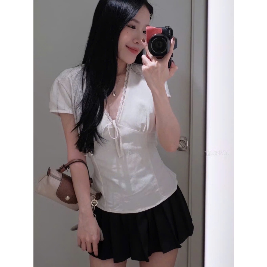Áo Didi Top ( chất vải linen) phong cách Hàn Quốc cổ V kèm dây rút A5636