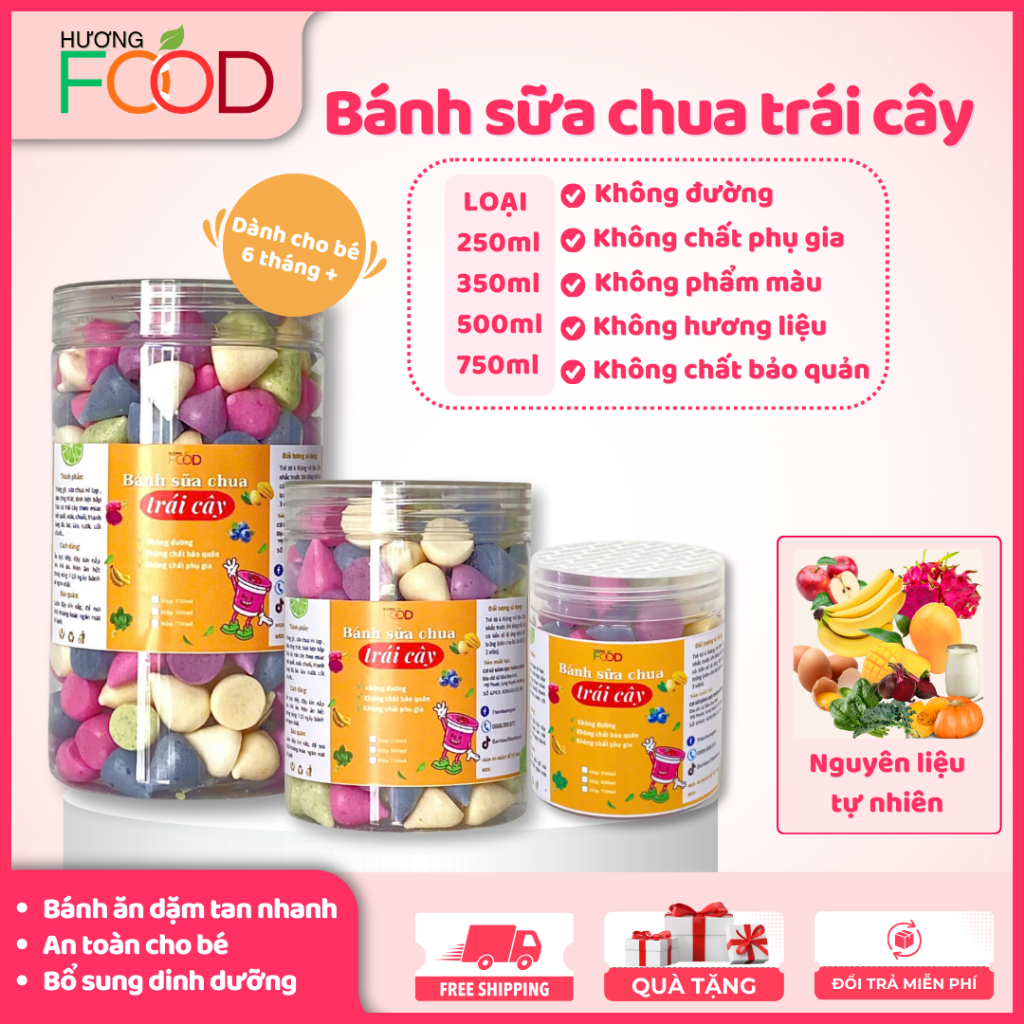 Bánh ăn dặm cho bé từ 6 tháng, bánh sữa chua trái cây tự nhiên bổ sung vitamin và khoáng chất | HƯƠNG FOOD