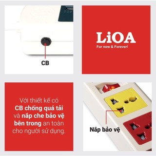 (Hỏa Tốc 4h) Ổ Cắm Đa Năng LiOA, Màu Đen, Có Nắp Che An Toàn, Mặt Nhựa Cứng Chống Cháy 10A Tối Đa Lên Đến 2200W