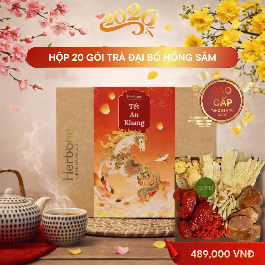 Trà Đại Bổ Khí Huyết Hồng Sâm Hoàng Kỳ HERBONE Đẹp Da Bổ Thận Tăng Sinh Lực