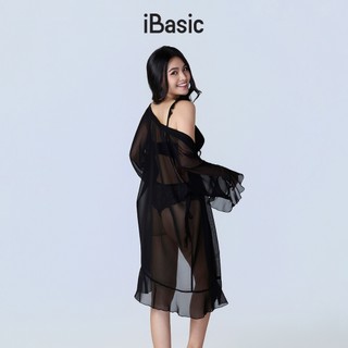 [SEASON OF LOVE] Áo choàng ngủ Kimono màu đen voan gợi cảm nhún bèo nữ tính màu đen iBasic SW084
