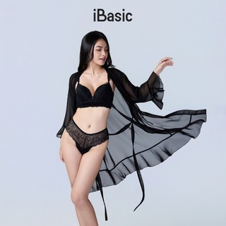 [SEASON OF LOVE] Áo choàng ngủ Kimono màu đen voan gợi cảm nhún bèo nữ tính màu đen iBasic SW084
