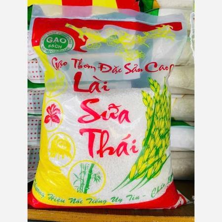 Gạo Lài Sữa Thái Thơm Dẻo Bao 5kg, Hạt Mềm, Ngọt Cơm