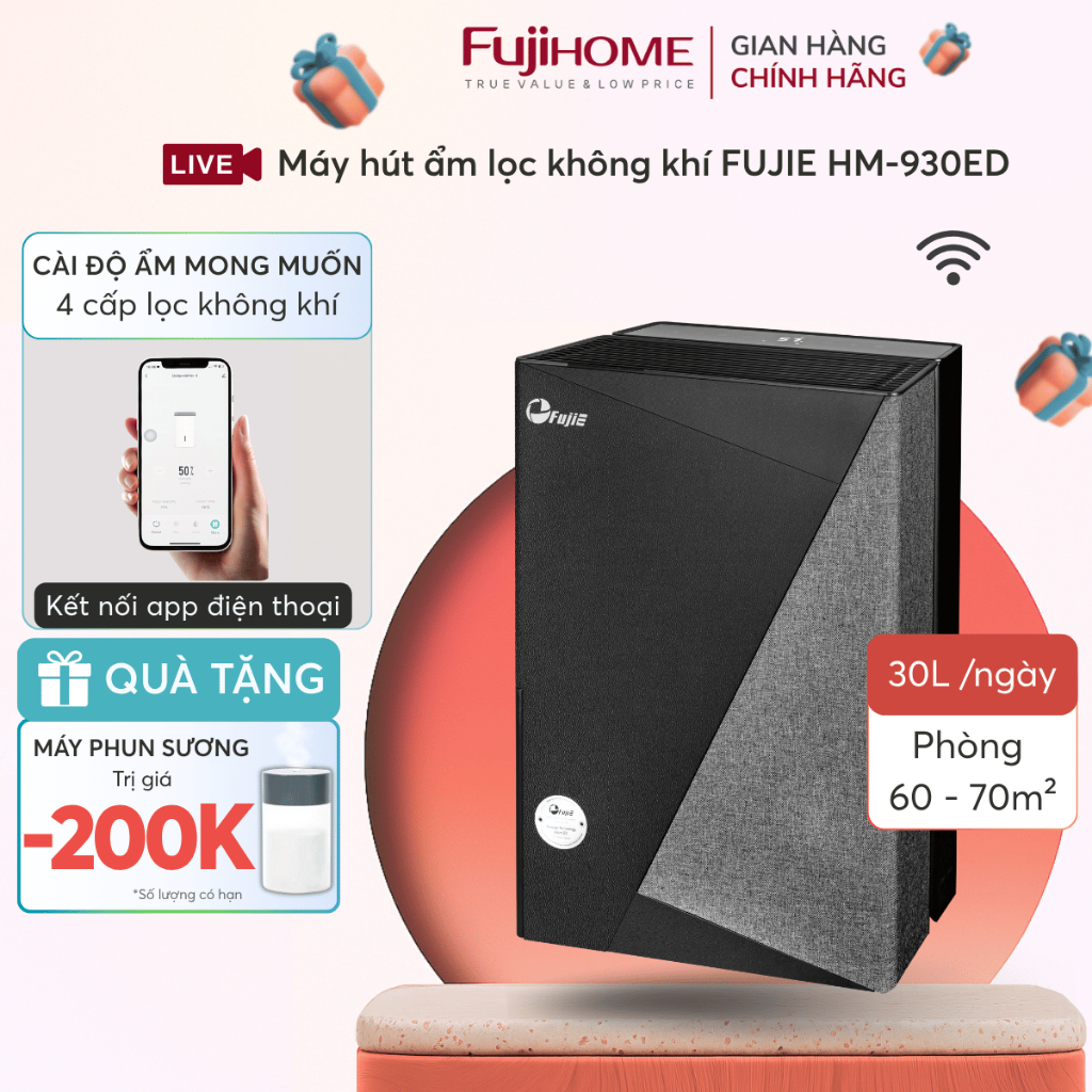 Máy hút ẩm lọc không khí FUJIE HM-930ED 30 Lít/ngày phòng ngủ phòng làm việc tiết kiệm điện không ồn