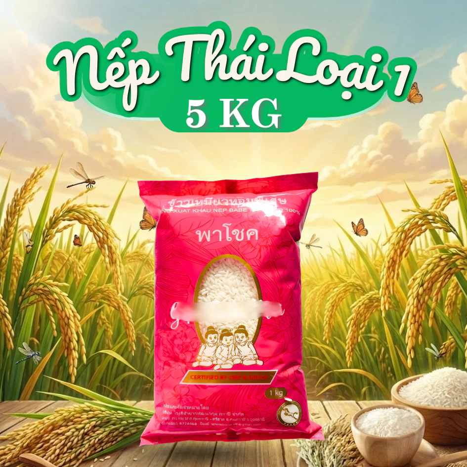 Nếp Thái Loại 1 Túi 1kg, Dẻo Mềm, Thơm Ngon, Chuẩn Nguyên Liệu Làm Xôi Bánh