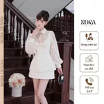 Set Áo Váy Dạ Tweed Cao Cấp NORA, Áo Tay Dài Ren Hoa, Chân Váy Ngắn Có Lót Quần Tiểu Thư Sang Chảnh S1050 — ảnh 2