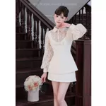 Set Áo Váy Dạ Tweed Cao Cấp NORA, Áo Tay Dài Ren Hoa, Chân Váy Ngắn Có Lót Quần Tiểu Thư Sang Chảnh S1050 — ảnh 4