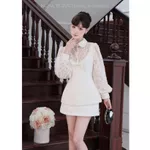Set Áo Váy Dạ Tweed Cao Cấp NORA, Áo Tay Dài Ren Hoa, Chân Váy Ngắn Có Lót Quần Tiểu Thư Sang Chảnh S1050 — ảnh 3