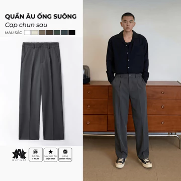 QUẦN ÂU NAM ỐNG SUÔNG MÀU XÁM GHI, QUẦN TÂY NAM ỐNG RỘNG CẠP CHUN SAU, QUẦN ÂU CÔNG SỞ VẢI COTTON HÀN CAO CẤP