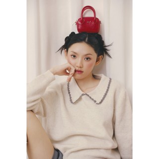 Áo OLV len tay dài cổ sen phối ren dễ thương Ruffled Collar Knit Top nhiều màu phù hợp thu đông