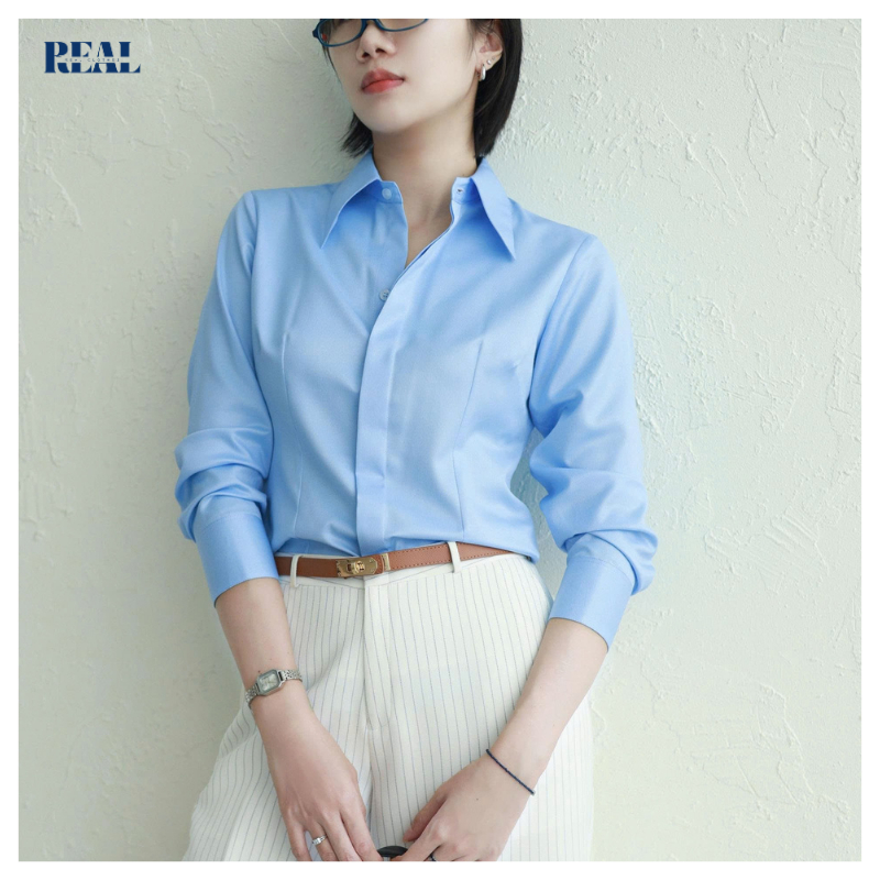 Sơ mi công sở chít eo sọc tăm REAL CLOTHES, ít nhăn, thoáng mát, có nút dự phòng