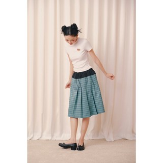 Chân váy OLV lửng sọc caro trẻ trung Blue Plaid Midi Skirt phù hợp đi chơi đi cà phê