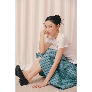 Chân váy OLV lửng sọc caro trẻ trung Blue Plaid Midi Skirt phù hợp đi chơi đi cà phê