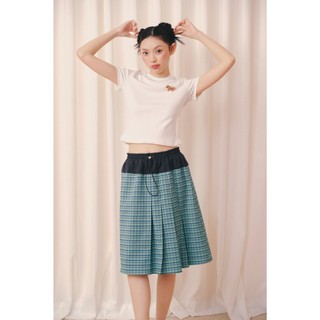 Chân váy OLV lửng sọc caro trẻ trung Blue Plaid Midi Skirt phù hợp đi chơi đi cà phê