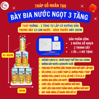[TẶNG NƠ-CHỈ BÀY LON NƯỚC] Tháp Gỗ Bày Bia Nước Ngọt 3 Tầng Gỗ nhân tạo cao cấp Dâng Lễ Đền, Chùa Công đức Công quả