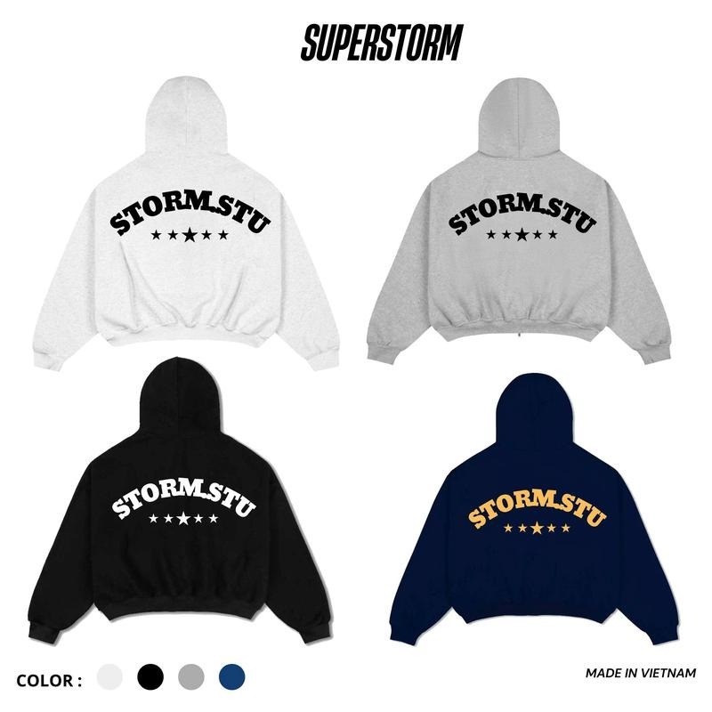 Áo Khoác Hoodie Zip STORM.STU Nam Nữ Unisex Bản Mũ To In Chữ Nổi,Hoodie Chất Nỉ Bông Cao Cấp Hotrend 2026