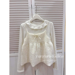 SET Gile + Áo Lông Thỏ Chấm Bi Cổ Bèo Hàn Quốc Vintage Xinh Xắn Trẻ Trung Trenddy QCCCl1 (Ảnh thật )|Dami.Studio